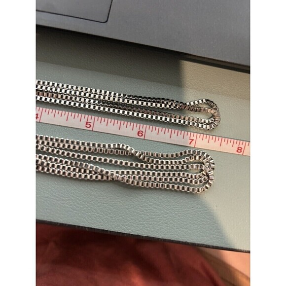 Silvertone Box Chain Multi Strand Necklace Quiet Luxury Classic Layered Multiple - Picture 3 of 4